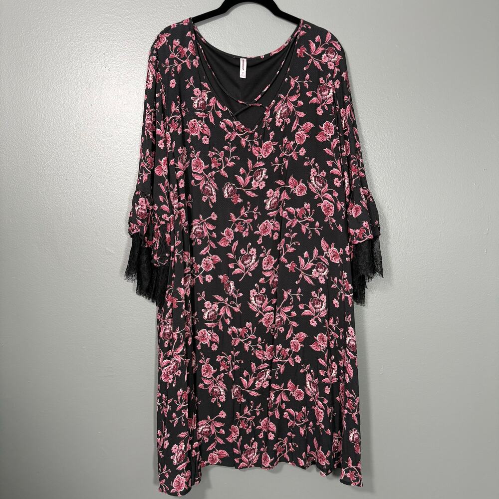 Xhilaration Black & Pink Boho Fairy Midi Shift Dress - 3X - Women's Plus Size
